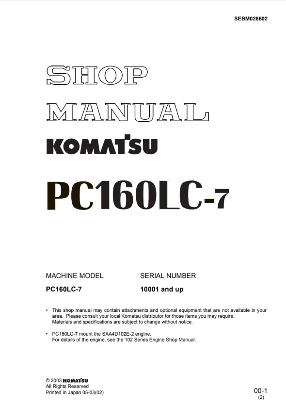 MANUAL DE SERVICIOS EXCAVADORA PC160LC-7