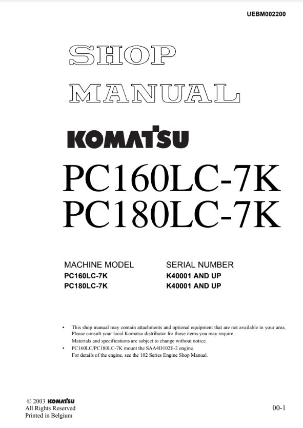 MANUAL DE SERVICIOS EXCAVADORA PC160LC-7K PC180LC-7K