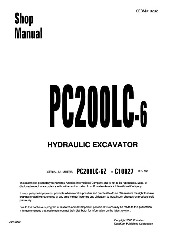 MANUAL DE SERVICIOS EXCAVADORA PC200LC-6