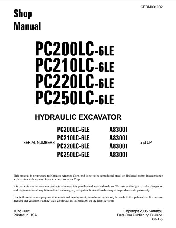 MANUAL DE SERVICIOS EXCAVADORA PC200LC-6LE PC210LC-6LE PC220LC-6LE PC250LC-6LE