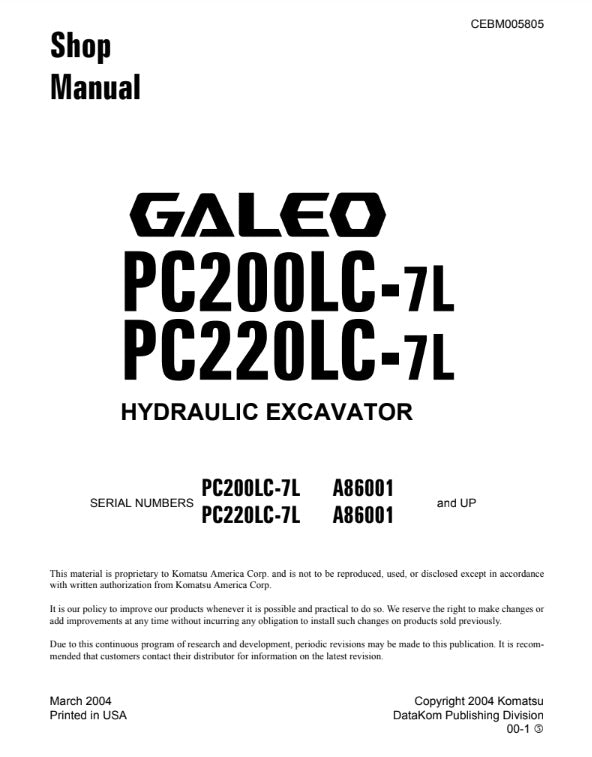 MANUAL DE SERVICIOS EXCAVADORA PC200LC-7L PC220LC-7L