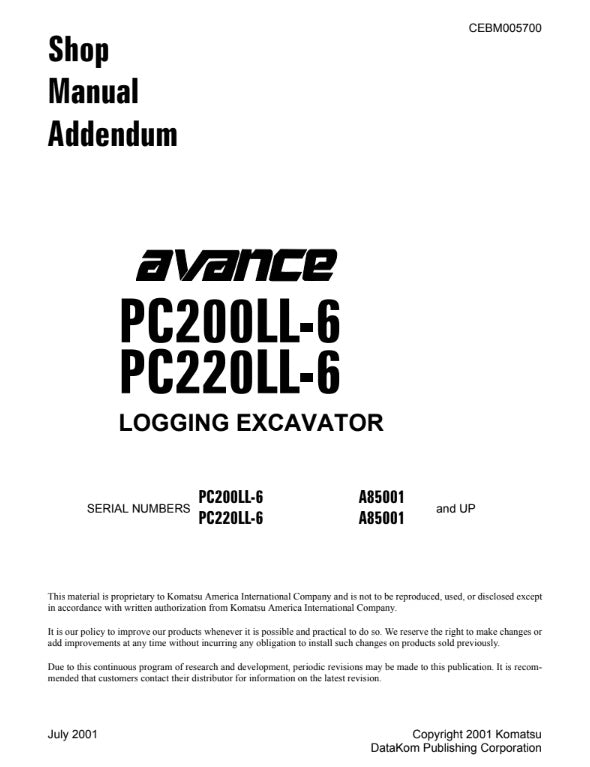 MANUAL DE SERVICIOS EXCAVADORA PC200LL-6 PC220LL-6