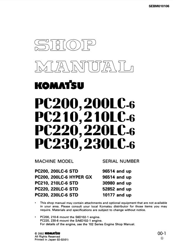 MANUAL DE SERVICIOS EXCAVADORA PC200,200LC-6 PC210,210LC-6 PC220,22OLC-6 PC230,230LC-6