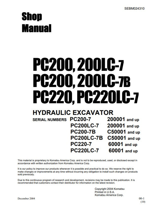 MANUAL DE SERVICIOS EXCAVADORA PC200,200LC-7 PC200,200LC-7B PC220, PC220LC-7