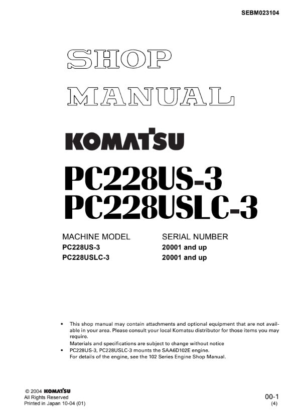 MANUAL DE SERVICIOS EXCAVADORA PC228US-3 PC228USLC-3