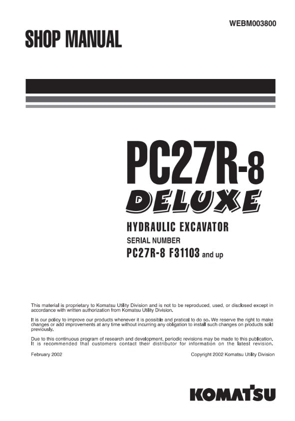 MANUAL DE SERVICIOS EXCAVADORA PC27R-8 DELUXE