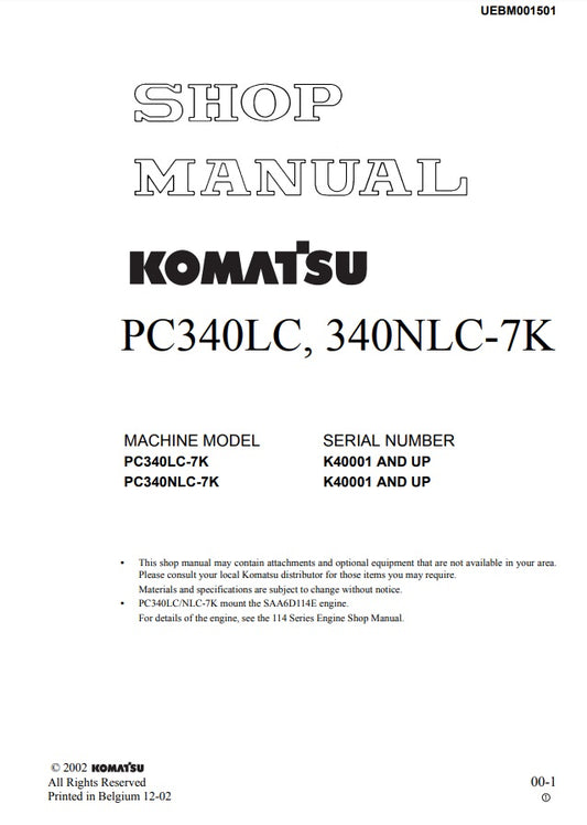 MANUAL DE SERVICIOS EXCAVADORA PC340LC, 340NLC-7K