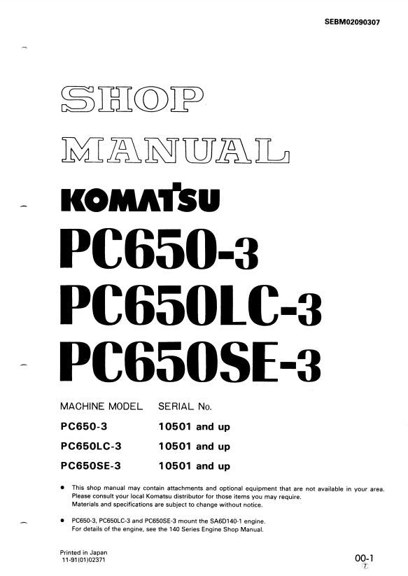 MANUAL DE SERVICIOS EXCAVADORA PC650-3 PC650LC-3 PC650SE-3