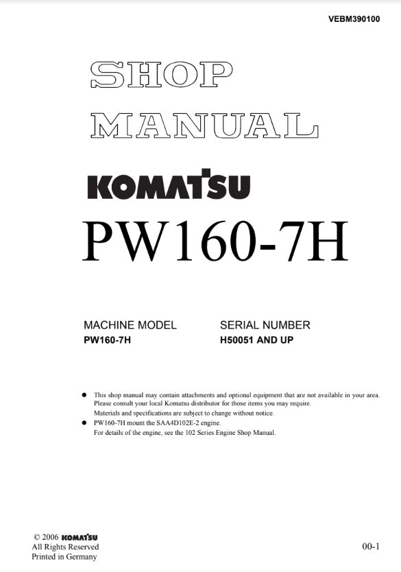 MANUAL DE SERVICIOS EXCAVADORA PW160-7H