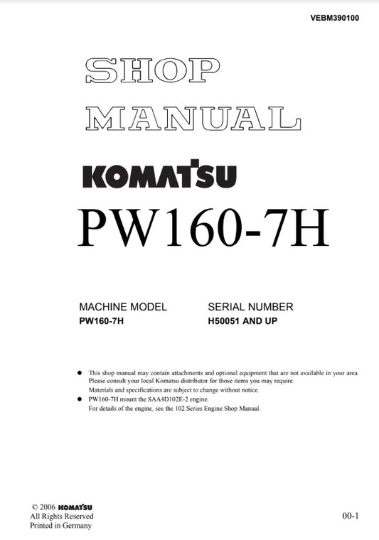 MANUAL DE SERVICIOS EXCAVADORA PW160-7H