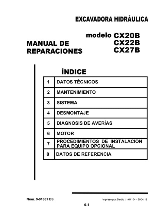 MANUAL DE SERVICIOS MINI EXCAVADORA CX20B CX22B CX27B