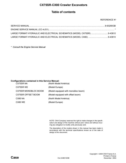 MANUAL DE SERVICIOS MINI EXCAVADORA CX75SR-CX80