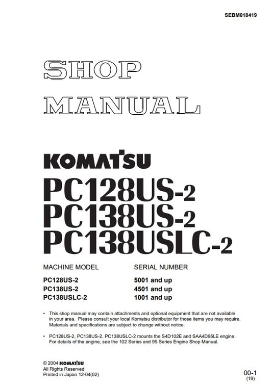 MANUAL DE SERVICIOS MINI EXCAVADORA PC128US-2 PC138US-2 PC138USL-2