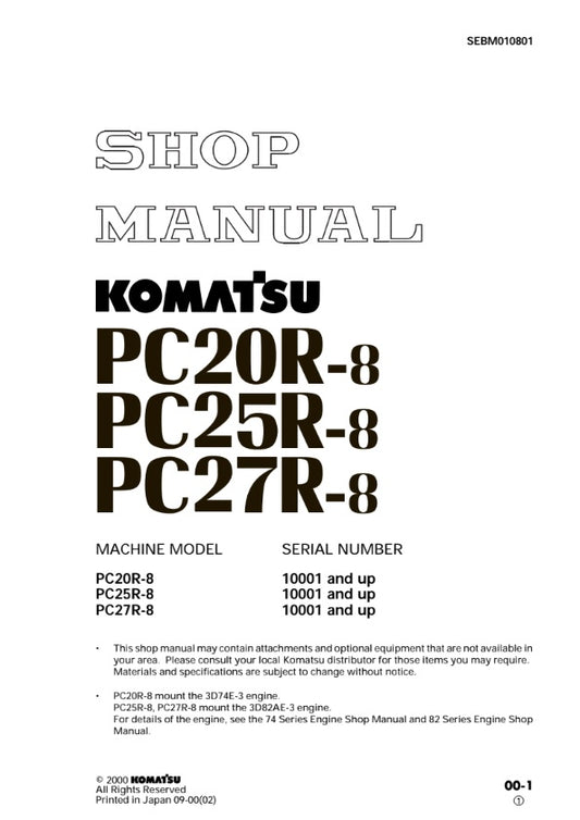 MANUAL DE SERVICIOS MINI EXCAVADORA PC20R-8 PC25R-8 PC27R-8