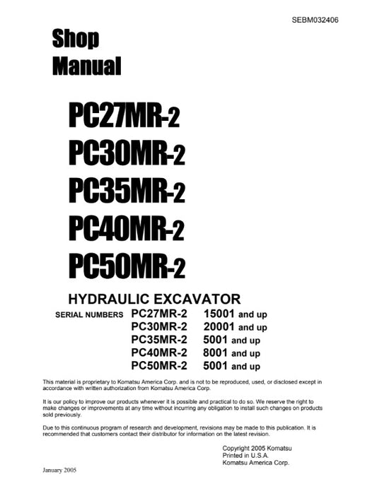 MANUAL DE SERVICIOS MINI EXCAVADORA PC27MR-2 PC30MR-2 PC35MR-2 PC40MR-2 PC50MR-2