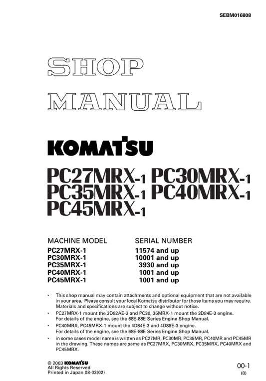 MANUAL DE SERVICIOS MINI EXCAVADORA PC27MRX-1 PC35 MRX-1 PC45MRX-1 PC30MRX-1 PC40MRX-1