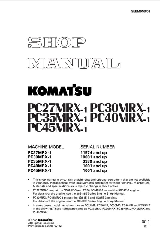 MANUAL DE SERVICIOS MINI EXCAVADORA PC27MRX-1 PC35MRX-1 PC45MRX-1 PC30MRX-1 PC40MRX