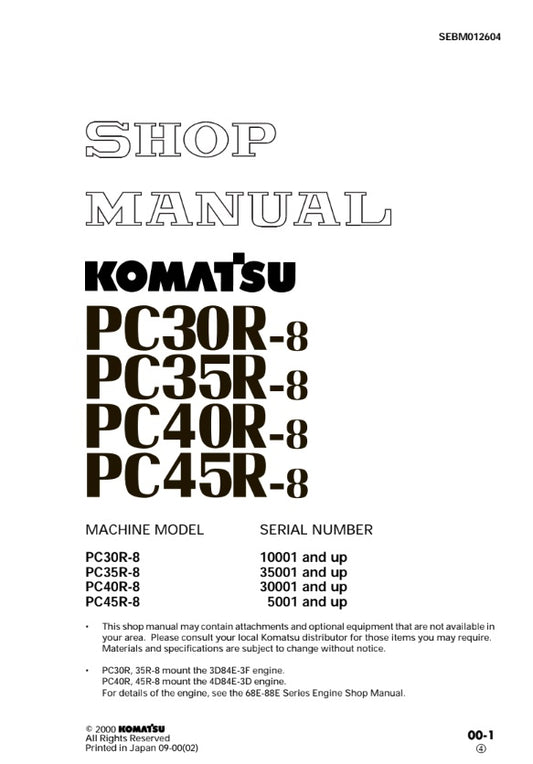 MANUAL DE SERVICIOS MINI EXCAVADORA PC30R-8 PC35R-8 PC40R-8 PC45R-8