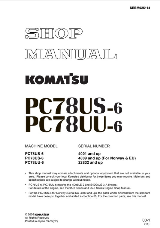 MANUAL DE SERVICIOS MINI EXCAVADORA PC78US-6 PC78UU-6