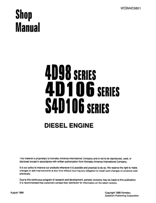 MANUAL DE SERVICIOS MOTOR 41198 SERIES 4D 106 SERIES S4D106 SERIES
