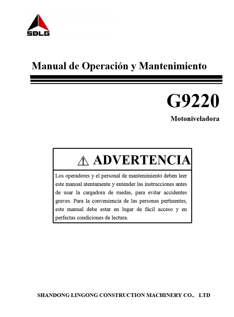 Manual Operacion y Mantenimiento Motoniveladora SDLG G9220