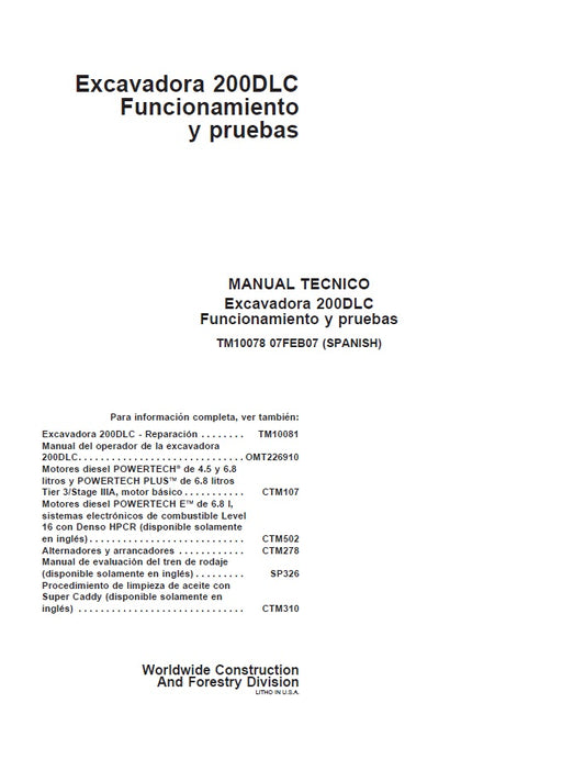 Manual Técnico Funconamiento y Pruebas John Deere 200DLC