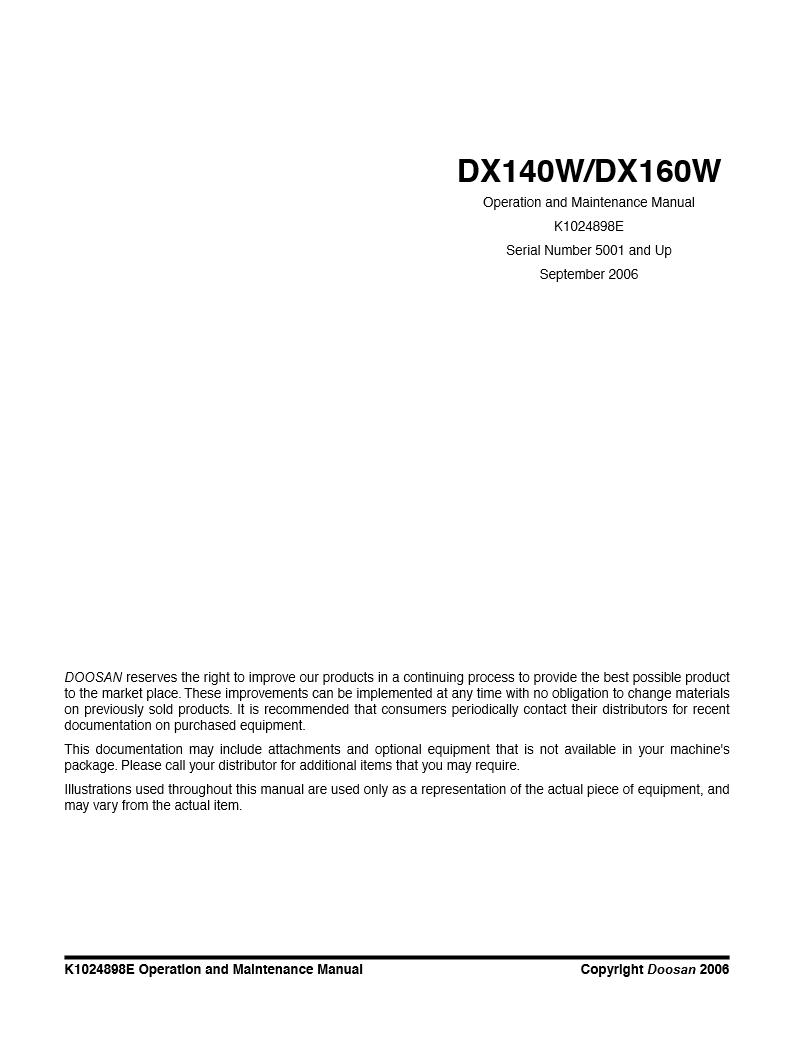 Manual de Operacion y Manteniento Excavadora sobre Ruedas Doosan DX140W  DX160W