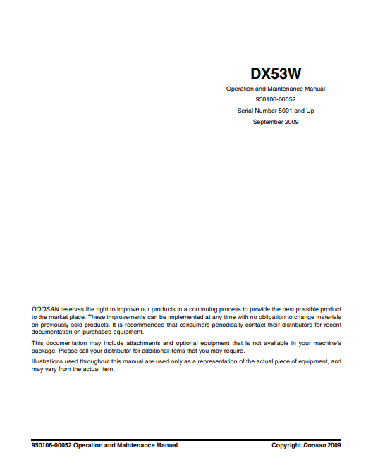 Manual de Operación y Mantenimiento Excavadora sobre Ruedas Doosan DX53W