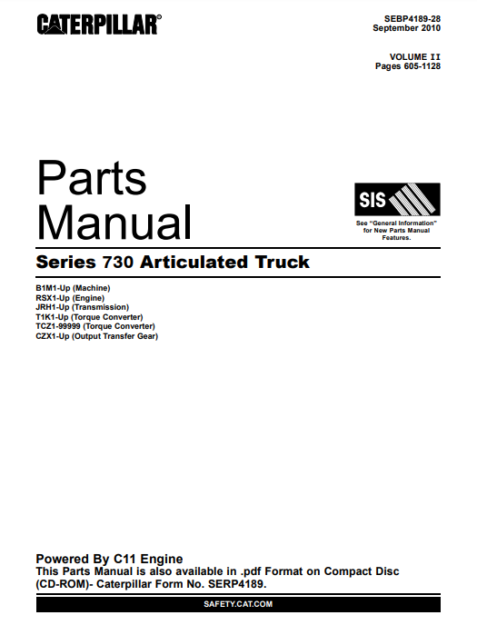 Manual de Partes Camión Articulado Caterpillar Series 730