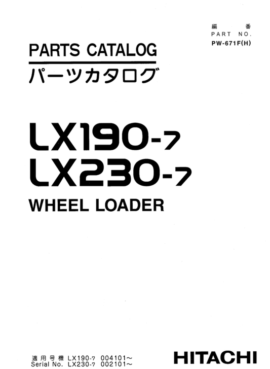 Manual de Partes Cargadora Frontal Hitachi LX190-7 - LX230-7 - PW-671F(H)