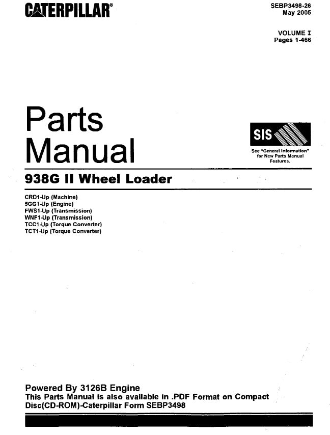 Manual de Partes Cargador Caterpillar 938G II