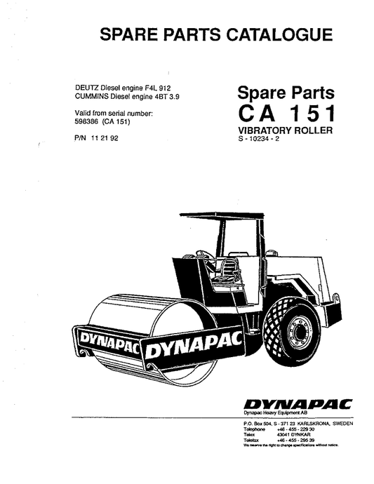 Manual de Partes Vibrocompactador Dynapac CA151  S-1023-2