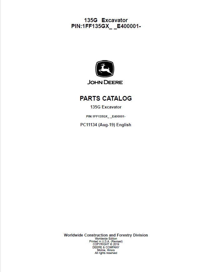 Manual de Partes Excavadora John Deere 135G - PC11134