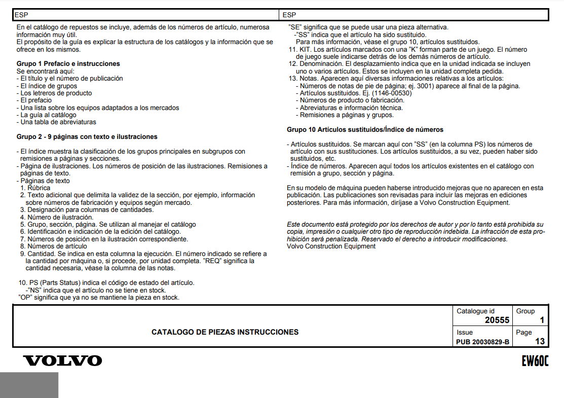 Manual de Partes Mini Excavadora sobre Ruedas Volvo EW60C
