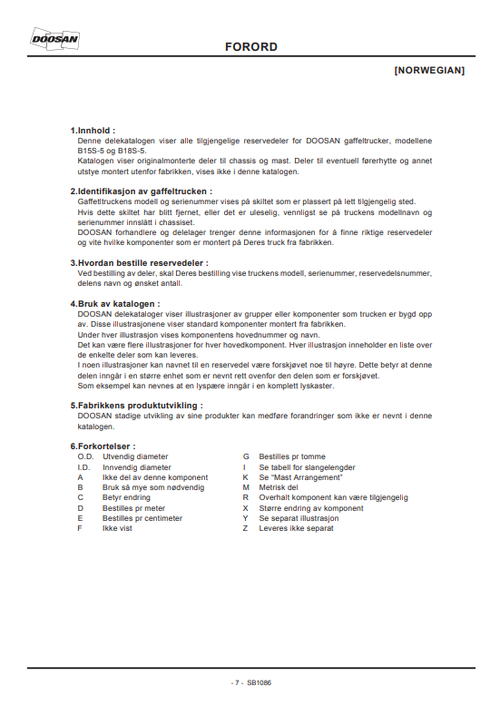 Manual de Partes Montacargas Doosan B15S-5  B18S-5