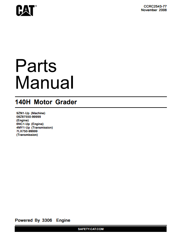 Manual de Partes Motoniveladora Caterpillar 140H