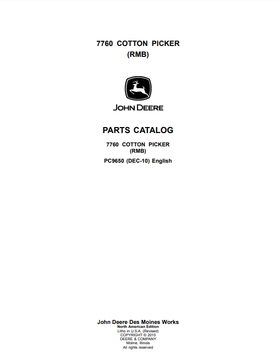 Manual de Partes Recogedora de Algodón John Deere 7760 - PC9650