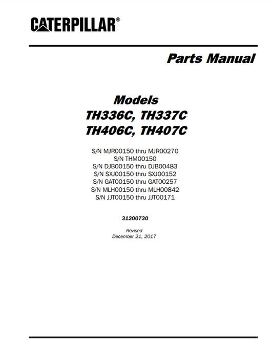 Manual de Partes Telehandler Caterpillar TH336C- TH337C- TH406C- TH407C