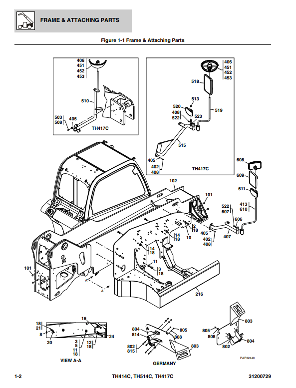 Manual de Partes Telehandler Caterpillar TH414C- TH514C- TH417C