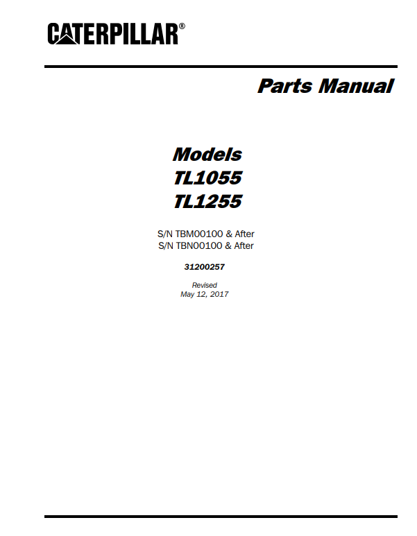 Manual de Partes Telehandler Caterpillar TL1055- TL1255