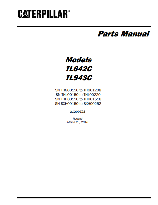 Manual de Partes Telehandler Caterpillar TL642C- TL943C