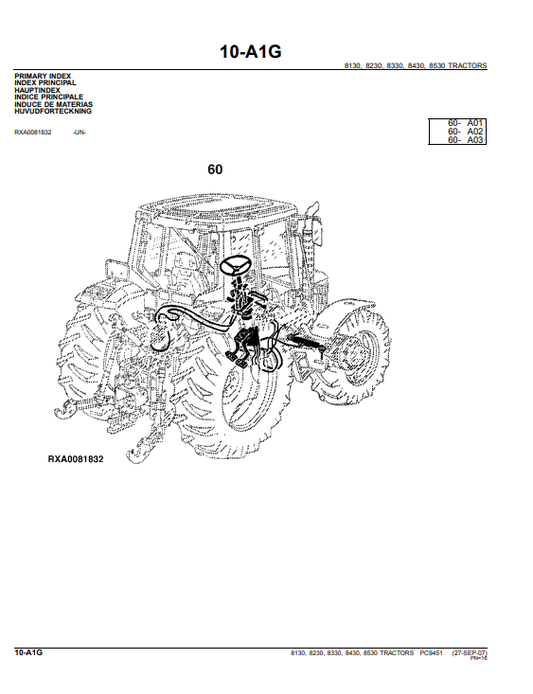 Manual de Partes Tractores John Deere 8130, 8230, 8330, 8430, 8530 - PC9451