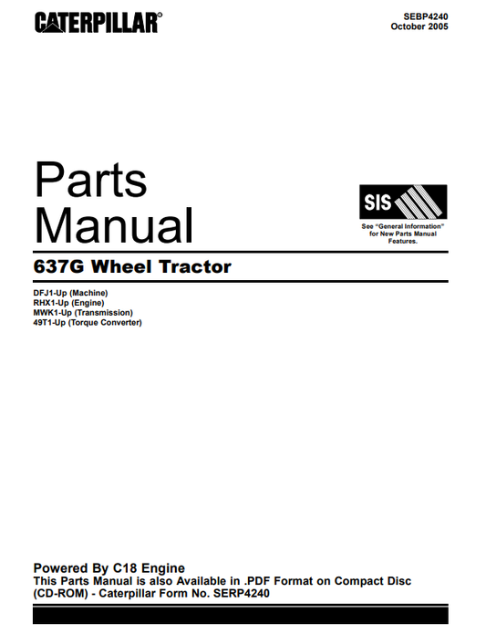 Manual de Partes Tractor sobre Ruedas Caterpillar 637G