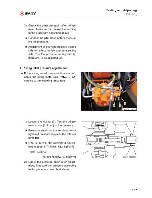Manual de Prueba y Ajuste Excavadora Sany- SY215C