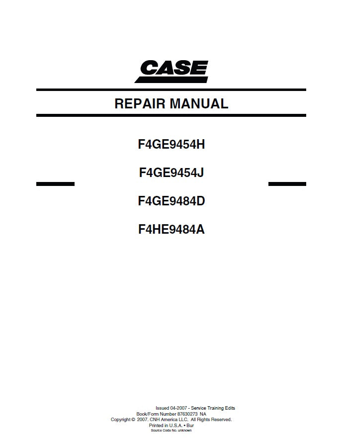 Manual de Reparación Case F4GE9454H- F4GE9454J- F4GE9484D- F4HE9484A