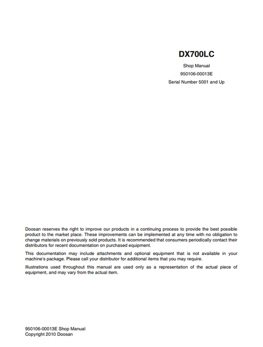Manual de Reparación Excavadora Doosan DX700LC