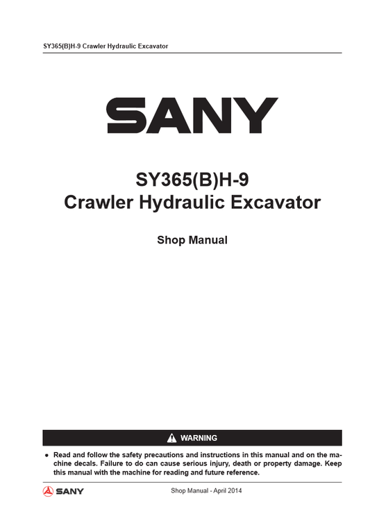 Manual de Servicio Excavadora Sany SY365H-9 SY365BH-9