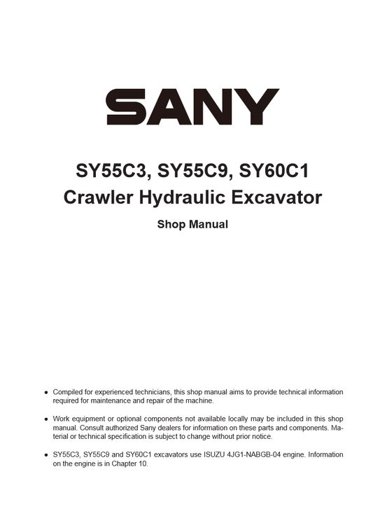 Manual de Servicio Excavadora Sany SY55C3 SY55C9 SY60C1