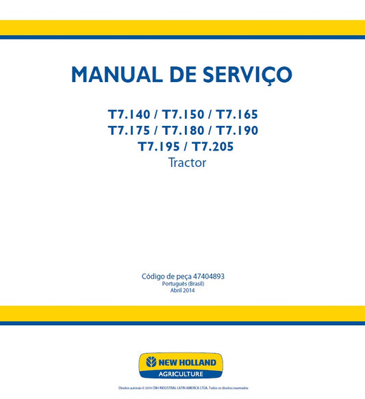 Manual de Servicio New Holland Agricola T7.140 / T7.150 / T7.165