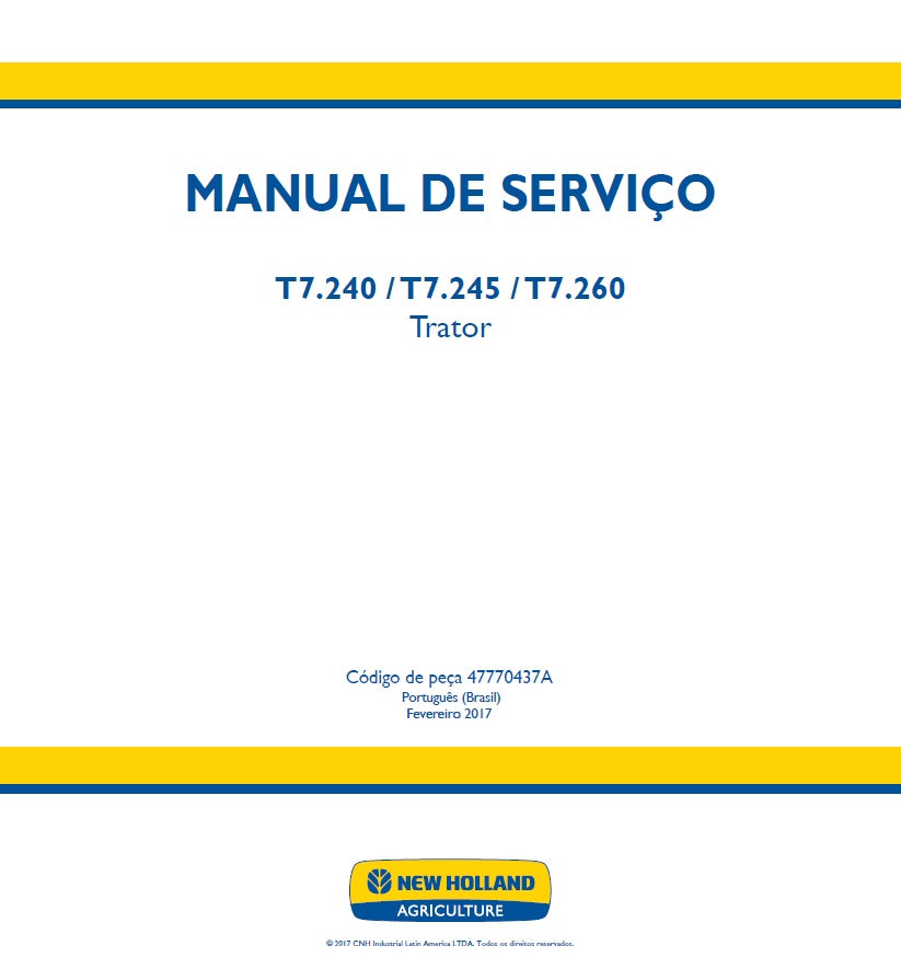 Manual de Servicio New Holland Agricola T7.240 / T7.245 / T7.260